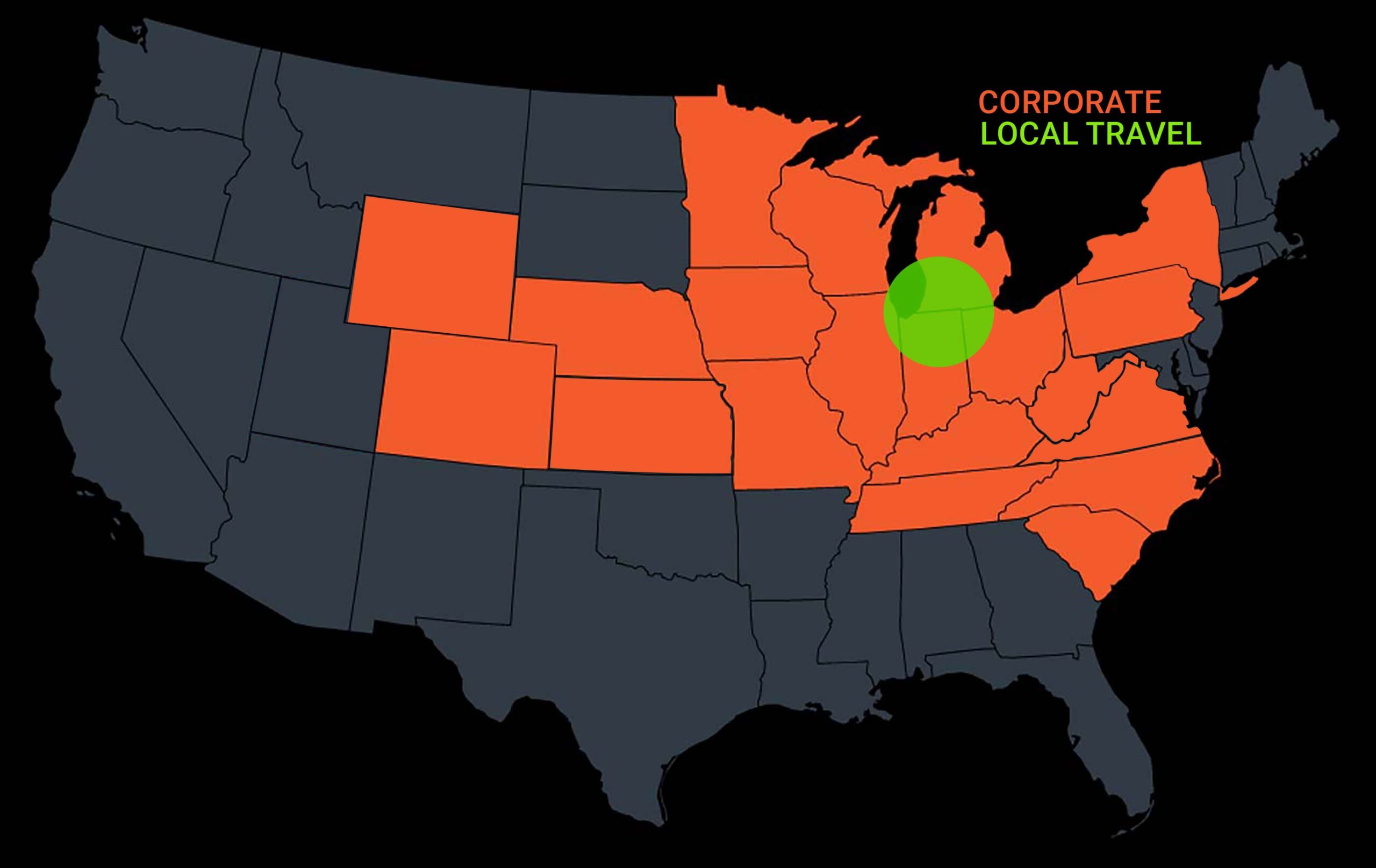 service area map with midwest states highlighted